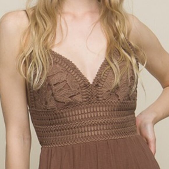 Love Tree Ankle Length Crochet Layered Panels Long Dress in Cocco - Picture 6 of 7